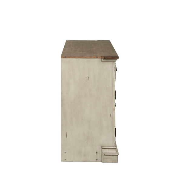 Morgan Creek - Entertainment TV Stand - Antique White / Wirebrushed Tobacco Accents
