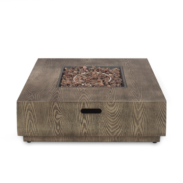 Wellington Square Iron Fire Pit With Wood Pattern Design And 50, 000 Btu Output