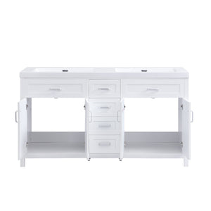 59.1" Minimalist Double Sink Bathroom Vanity With Top, Soft Close Doors & Drawers - White