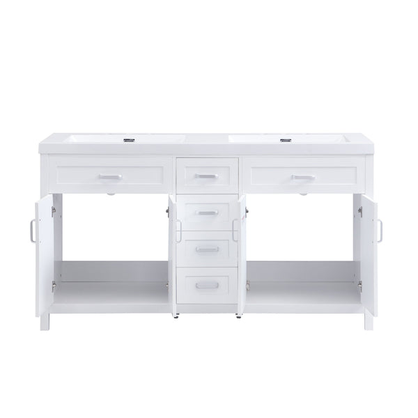 59.1" Minimalist Double Sink Bathroom Vanity With Top, Soft Close Doors & Drawers - White