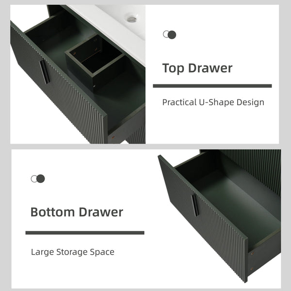 Bathroom Vanity With Ceramic Sink, Fluted Design
