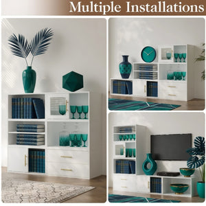 Cube Storage Organizer With Sliding Door Stackable Modular Bookshelf & Storage Cabinet - White