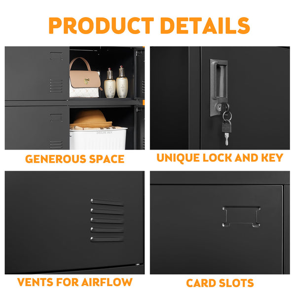 6 Door Employee Storage Locker, Lockers For Office, Gym, School, And Home With Card Slot - Black