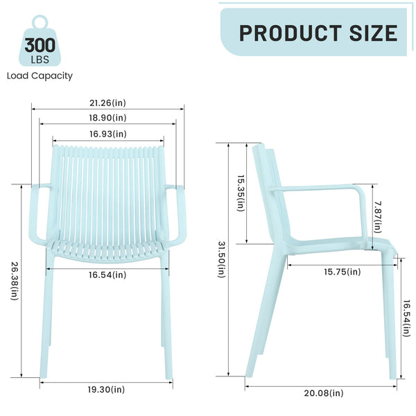 4 Piece Stackable Single Chairs With Vertical Stripe Design For All Weather