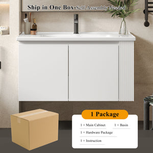 Wall Mounted Bathroom Vanity With Sink, 2 Open Shelves - White