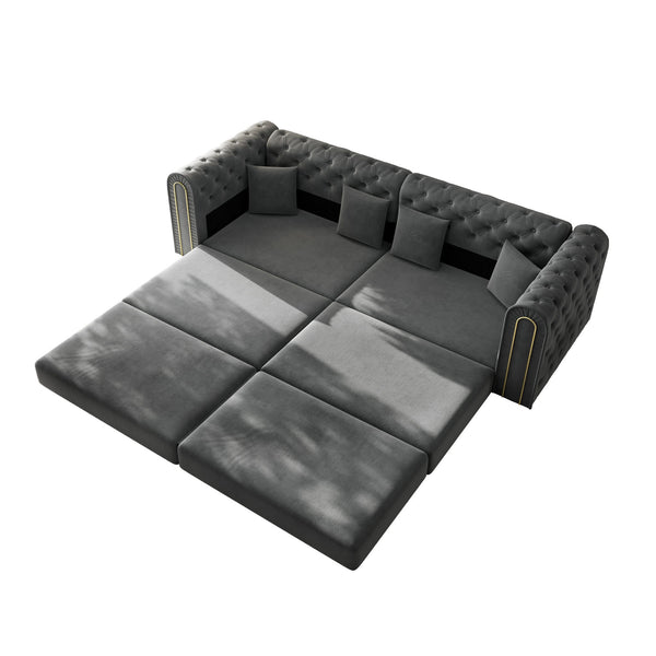 3-In-1 Convertible Sleeper Sofa With Movable Ottoman For Living Room