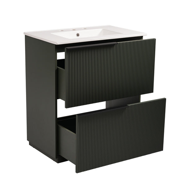 Fluted Bathroom Vanity With Ceramic Sink, Soft Close Slides