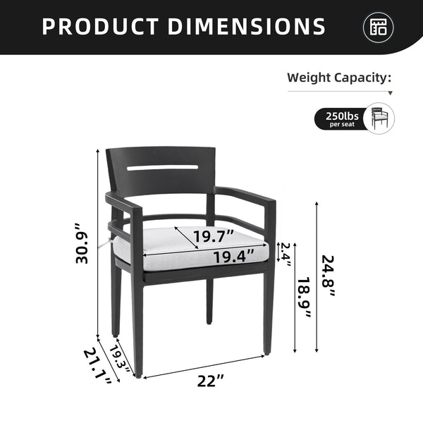 Outdoor Patio Dining Chairs With Outdoor Grade Sunbrella Fabric Cushions, Tapered Feet (Set of 4) - Ember Black