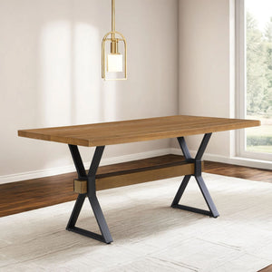 Farmhouse Style X Shaped Legs Dining Table With Moulded Details - Brown