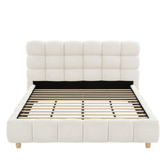Pula - Queen Platform Bed With Upholstered Headboard, Slat Support, No Box Spring Needed - Ivory