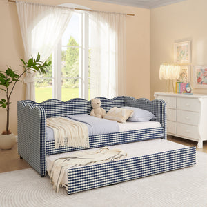 Gingham Daybed With USB Charging Port, Wave-Shaped Design