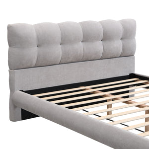 Upholstered Platform Bed Frame With Cookie Shaped Headboard