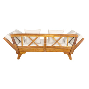 Outdoor Patio Daybed Sofa, 3 Seat Sofa With Foldable Arm 4 Back Pillows