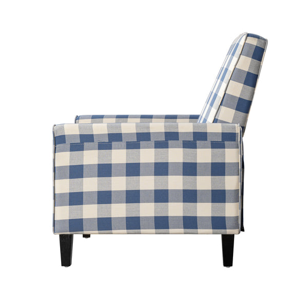 Buffalo Plaid Push Back Recliner Chair For Living Room - Blue / White