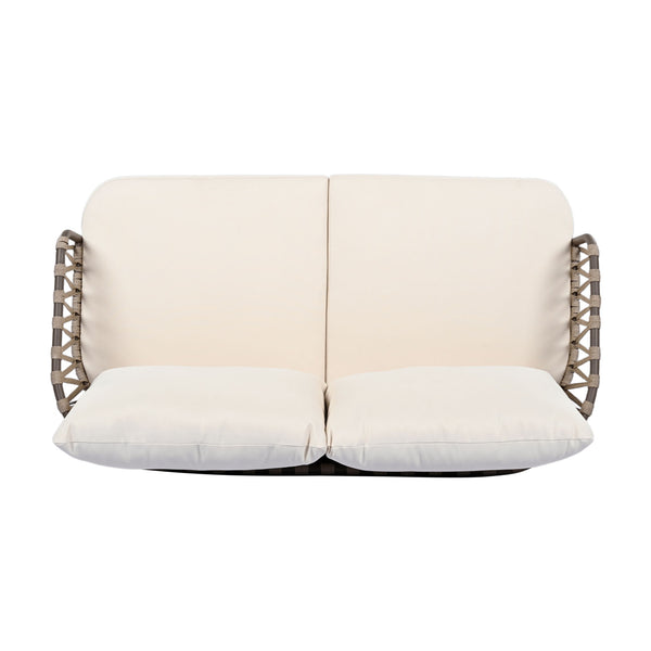 4 Piece Outdoor Patio Furniture Set, Metal Chairs With Woven Rope U Shaped Backrest