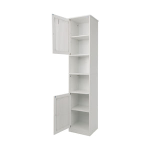 Tall Bathroom Cabinet With Adjustable Shelves, Louvered Door Floor Standing Storage Unit - White