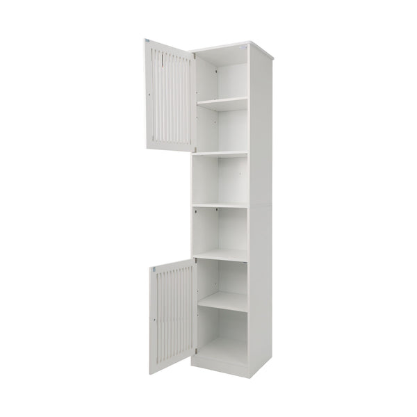 Tall Bathroom Cabinet With Adjustable Shelves, Louvered Door Floor Standing Storage Unit - White