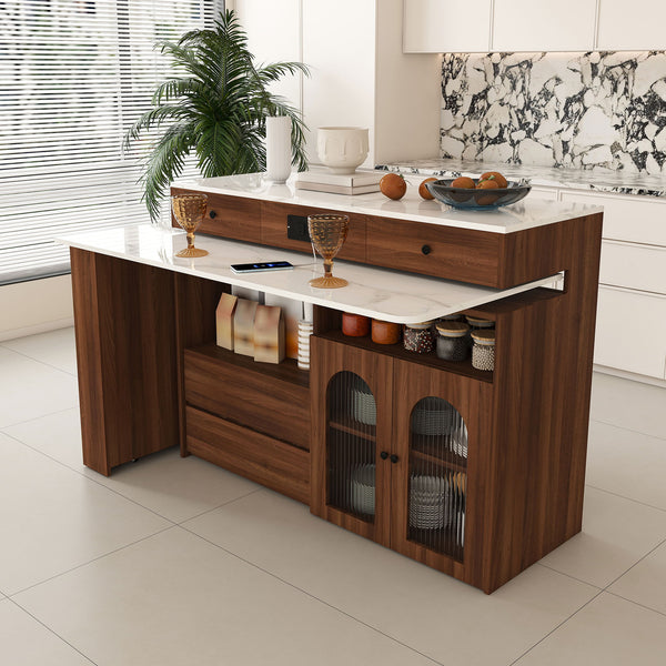 Kitchen Island With Extendable & Rotating Table
