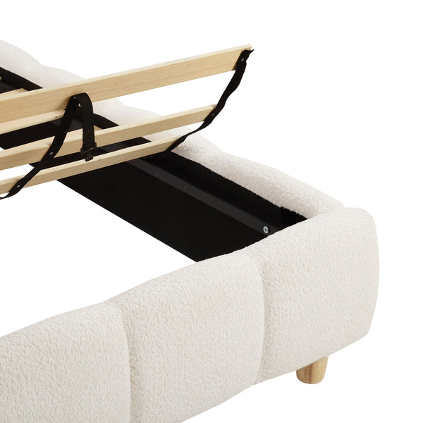 Pula - Queen Platform Bed With Upholstered Headboard, Slat Support, No Box Spring Needed - Ivory