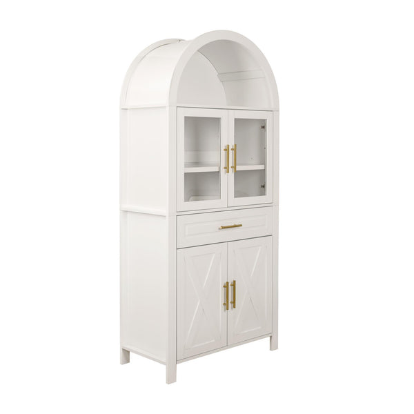 Arched Kitchen Pantry Cabinet With Adjustable Shelves & Barn Door Design
