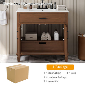 Bathroom Vanity With Ceramic Sink, Modern Free Standing Cabinet With Soft Close Drawers