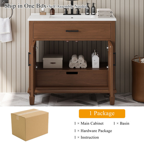 Bathroom Vanity With Ceramic Sink, Modern Free Standing Cabinet With Soft Close Drawers
