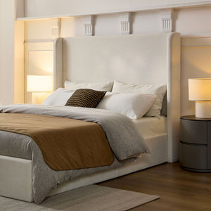 Caron - King Size Upholstered Wingback Bed With High Headboard - Ivory