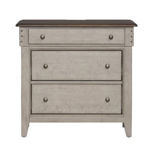Ivy Hollow - 3 Drawer Bedside Chest With Charging Station - Weathered Linen / Dusty Taupe