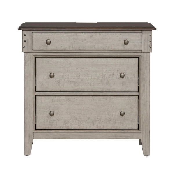 Ivy Hollow - 3 Drawer Bedside Chest With Charging Station - Weathered Linen / Dusty Taupe