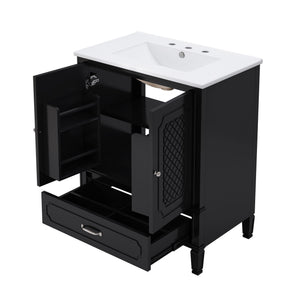 Vintage Style 30" Bathroom Vanity With Sink, Multi Functional Storage, Soft Closing Door - Black