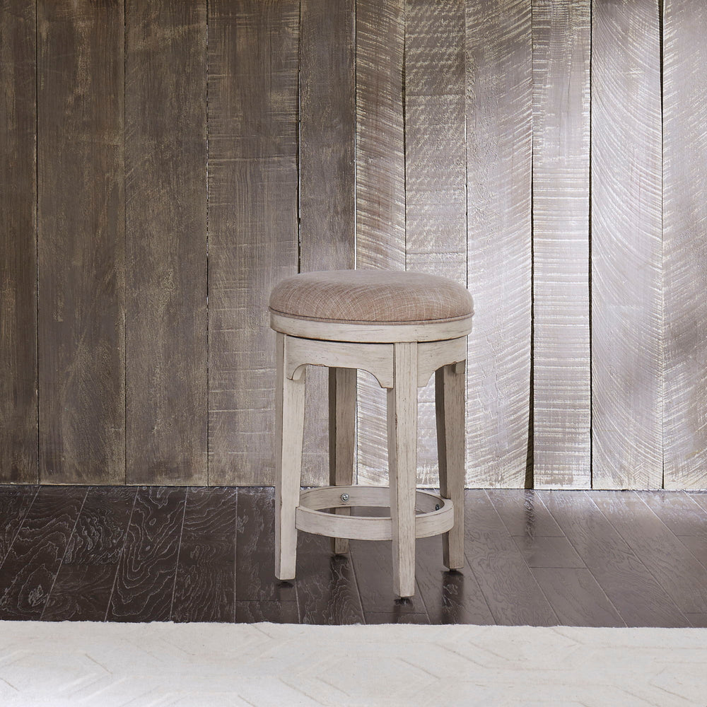 Farmhouse Reimagined - Console Swivel Stool - Antique White / Chestnut Tops