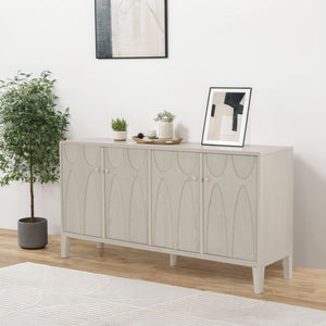 Wood Sideboard With Adjustable Shelves And Storage Cabinet - White Washed