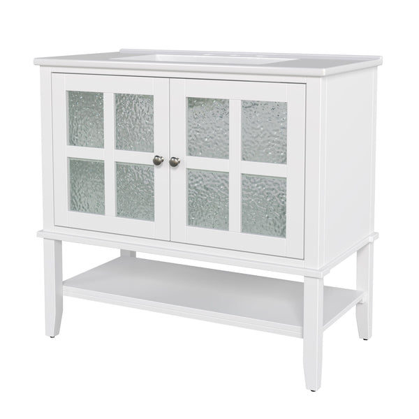 Bathroom Vanity With Ceramic Sink, Adjustable & Open Shelf