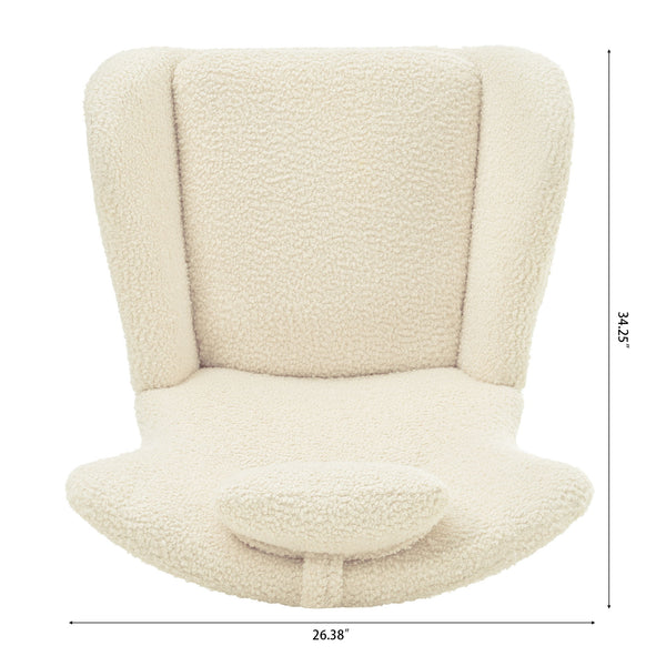 Rocking Chair Nursery, Teddy Upholstered Rocker Glider Chair With High Backrest, Adjustable Headrest & Pocket, Comfy Glider Chair For Nursery, Bedroom, Living Room, Offices, Rubber Wood