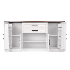 Barn Door Storage Cabinet With 2 Drawers & Door Rack, Adjustable Shelves