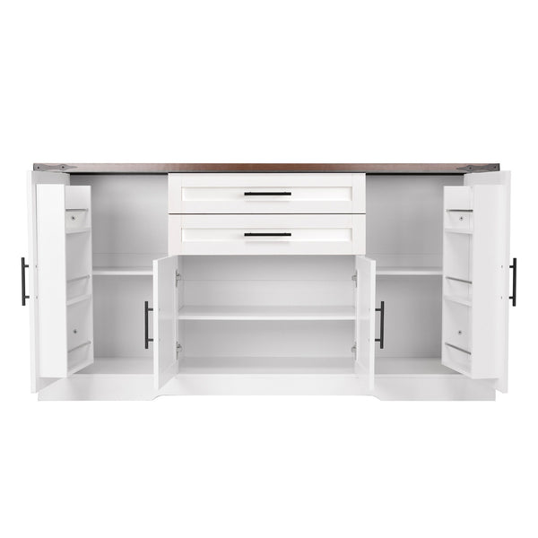 Barn Door Storage Cabinet With 2 Drawers & Door Rack, Adjustable Shelves