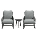 Modern 3 Piece Outdoor Seating Set With Cushioned Rattan Rocking Chairs And Wooden Accent Table