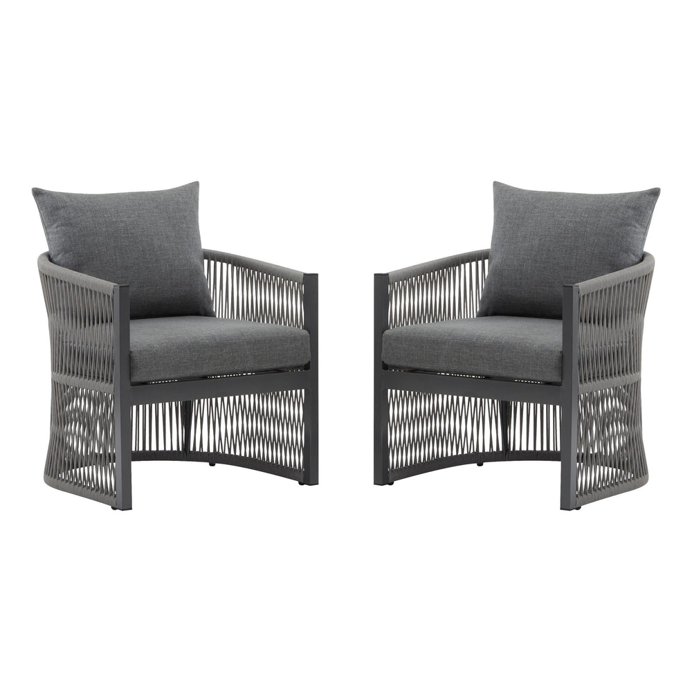 Modern Curved Aluminum Lounge Chair With Stylish Rope Weave Design And Cushioned Comfort For Outdoor