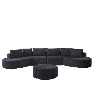Modular Sectional Sofa With 6 Pillows And 4 Curved Footstools For Living Rooms - Black