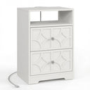 Nightstand With Diamond Carvings Handles, 2 Drawers & Charging Station