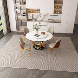 Round Dining Table With 360° Smooth Lazy Susan For Dining Room - Gold / Black / White