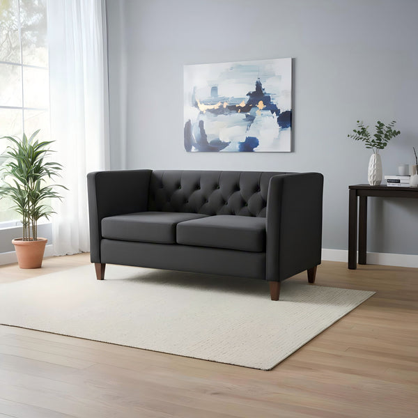 Button Tufted Loveseat, 2 Seater With Square Arm Couch For Living Room