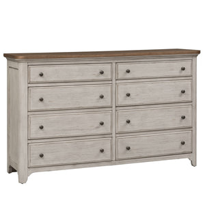 Farmhouse Reimagined - 8 Drawer Dresser - Antique White / Chestnut Tops