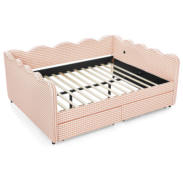 Gingham Daybed & USB Charging Port, Wave Shaped Design