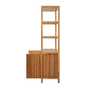 Tall Storage Bookcase Cabinet With 2 Open Shelves & Double Doors, Freestanding Shelving Unit - Natural