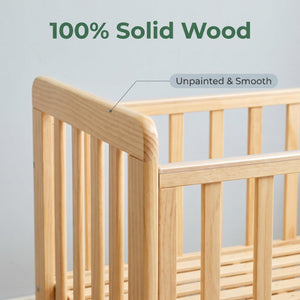 Portable Mini Baby Crib 5 In 1 Convertible With Foldable Storage - Natural Wood