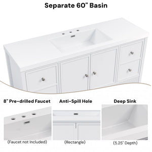 Bathroom Vanity With Separate Sink, Soft Close Doors And 4 Drawers