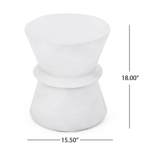 Outdoor Lightweight Concrete End Table With Hourglass Structure - Antique White