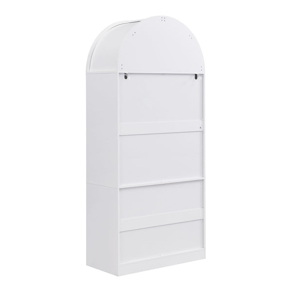 Tall Arched Top Storage Cabinet With 5 Tier Shelves, Soft Close Hinges
