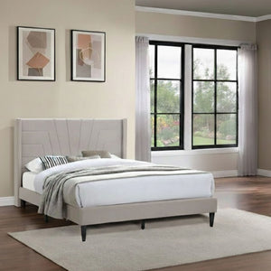 Eastern King Size Platform Bed, Upholstered Headboard - Light Brown